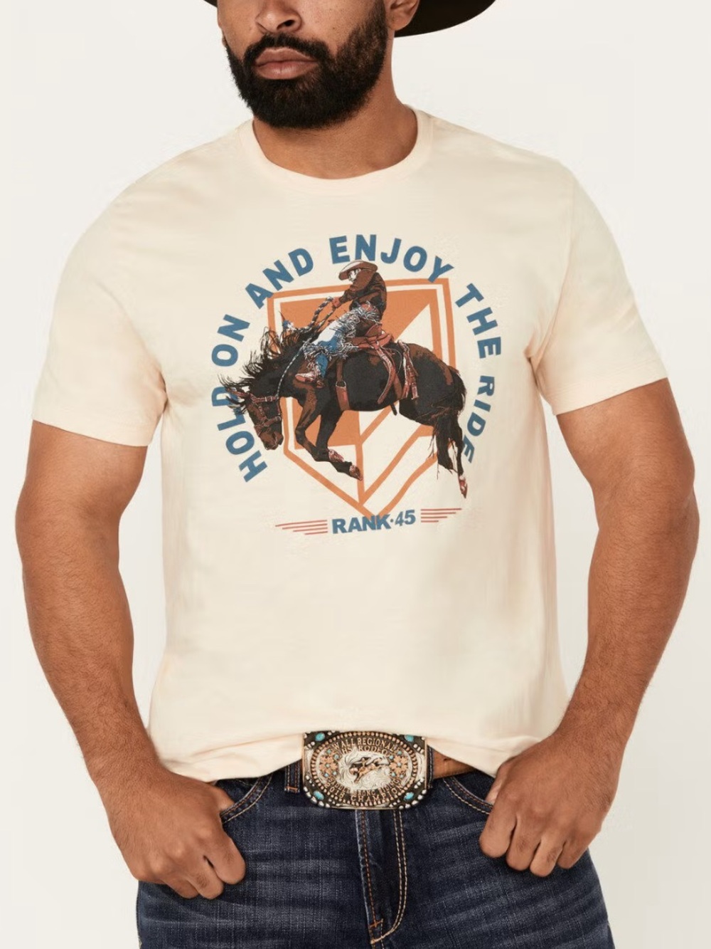 RANK-45 Graphic Tee XXL Cream Short Sleeve “Hold On and Enjoy The Ride” Cotton